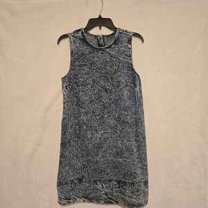 VINTAGE Acid Wash Denim Shift Dress Sleeveless Blue Cotton Mini Dress